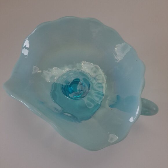 Dugan Blue Opalescent Glass Compote Dish Handle Nappy - Picture 12 of 16
